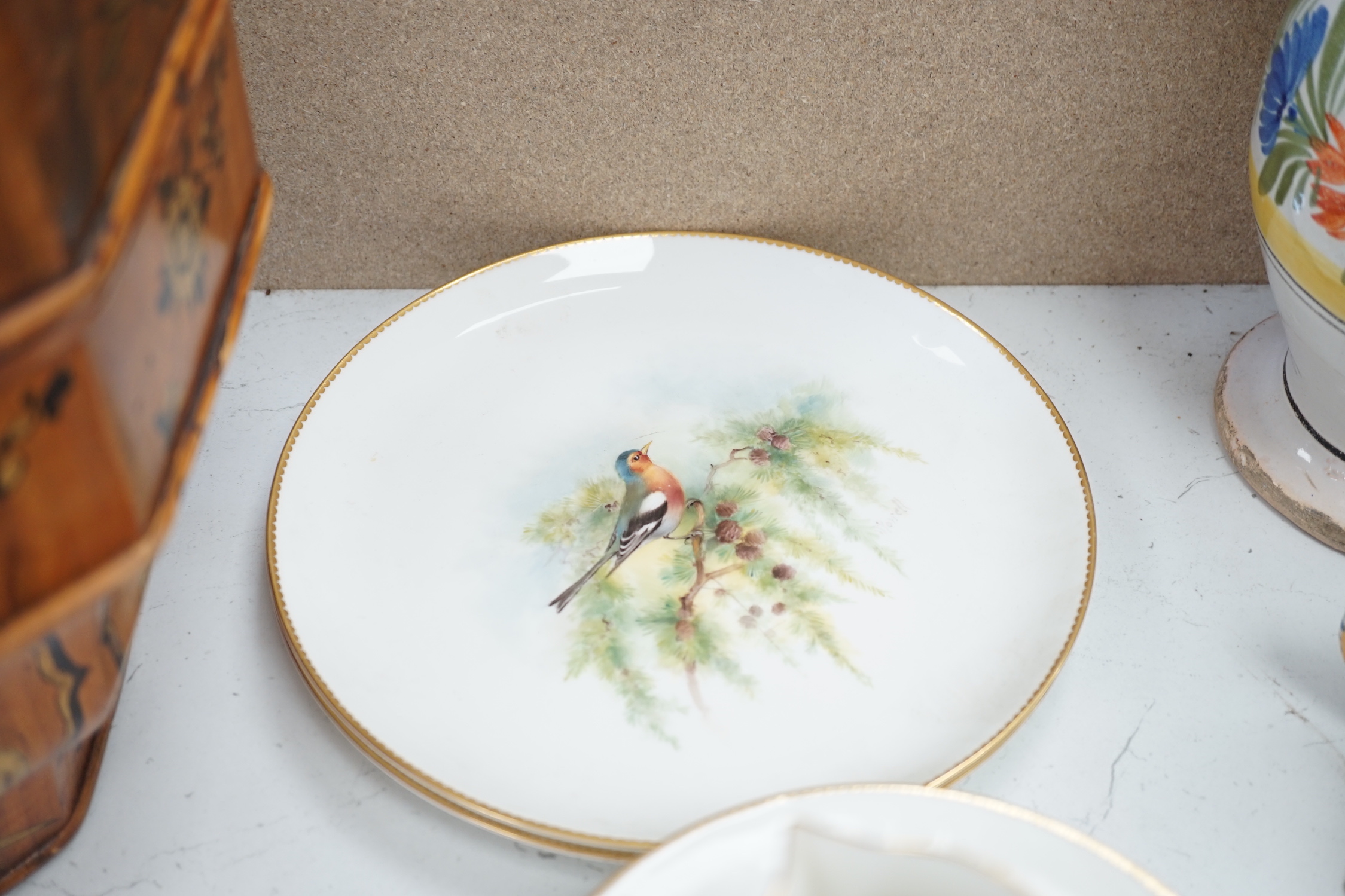A Royal Worcester titled bird part tea set painted by W Powell